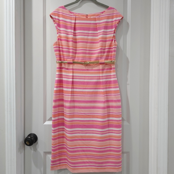 Pink Sheath Midi Dress with Bateau Neckline - Picture 2 of 16
